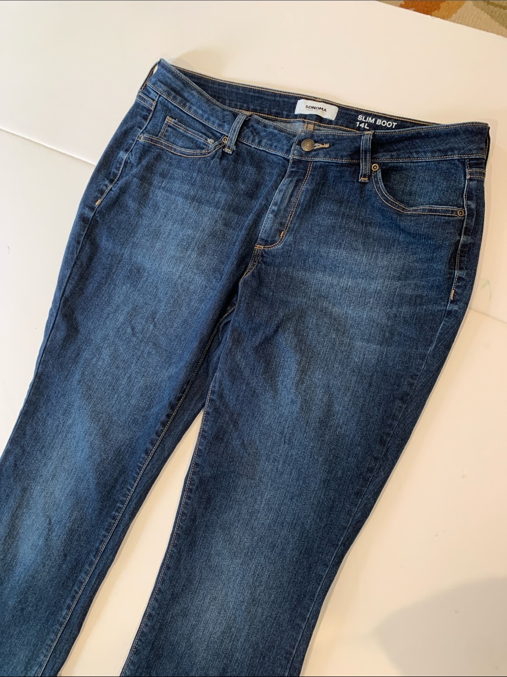 Sonoma Women’s Size 14 Long Classic Dark Blue Slim Boot Cut Jeans 33 Inch Inseam - Picture 2 of 6